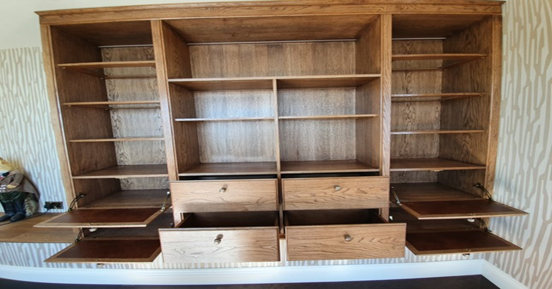 Oak cabinet with leather inlays